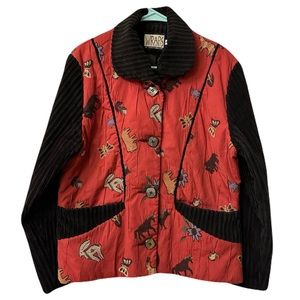 Unique Vintage Womens Small Southwest Desert Animal Blazer Brick Red & Corduroy